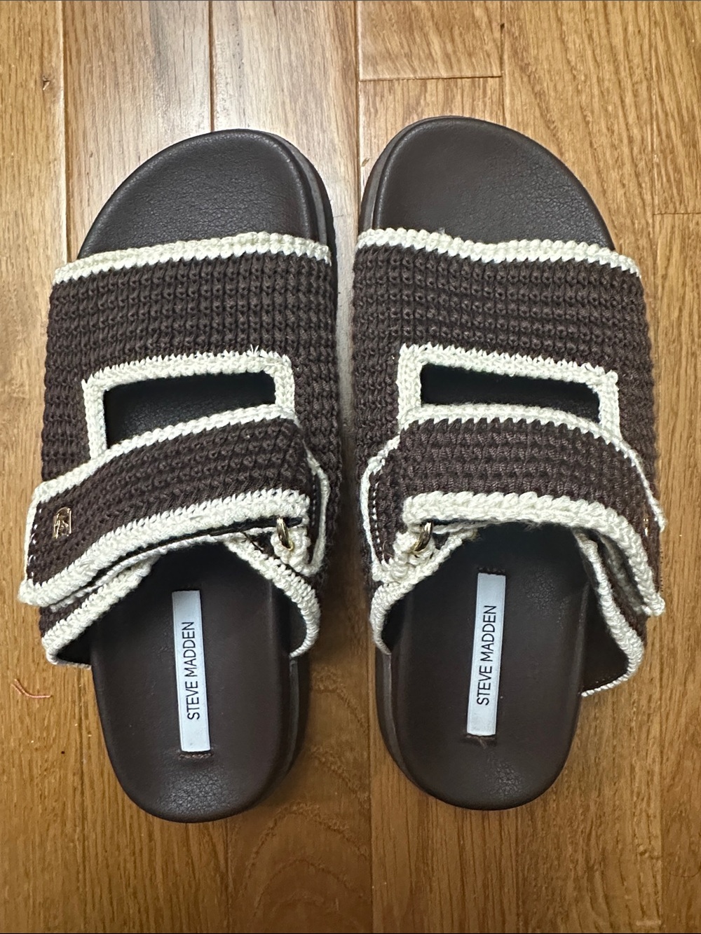 Steve Madden Brown Crochet Slides with Cream Trim